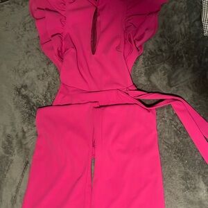 Pink jumpsuit.